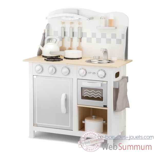 jouet en bois cuisine kitchenette - bon appetit - deluxe - blanc / argent -11061