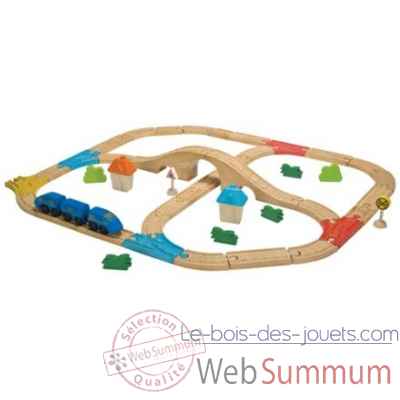 Circuit train double avec pont - planwood en bois  Plan Toys -6606