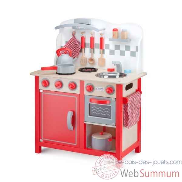 jouet en bois cuisine kitchenette - bon appetit - deluxe - rouge -11060