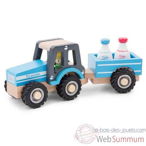 jouet en bois tracteur avec remorque - bouteilles de lait -11942