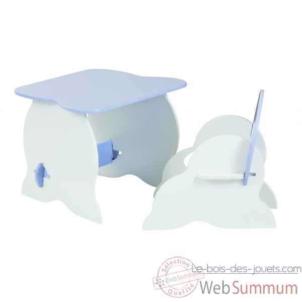 Duo table et fauteuil room studio bicolore blanc / bleu -530112